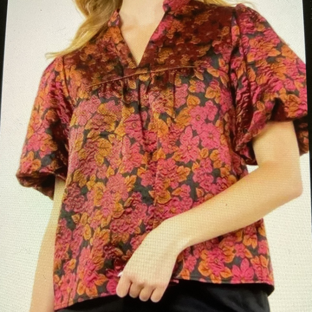 Women’s THML Cecelia Puff Sleeve Floral Patterm Babydoll Top, Relaxed, XS